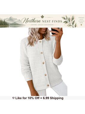 Women's Lightweight Open Front Button Down Knit Cardigan Sweater Jacket
